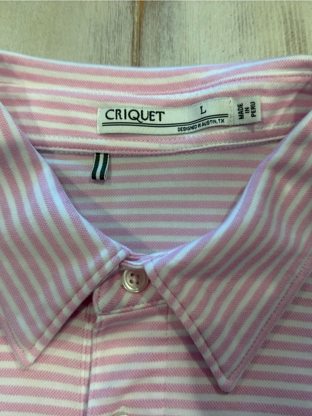 Like New Criquet Performance Players Polo Shirt Men’s L Pink stripe w Pocket